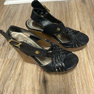 Black wedge sandals. Size 5